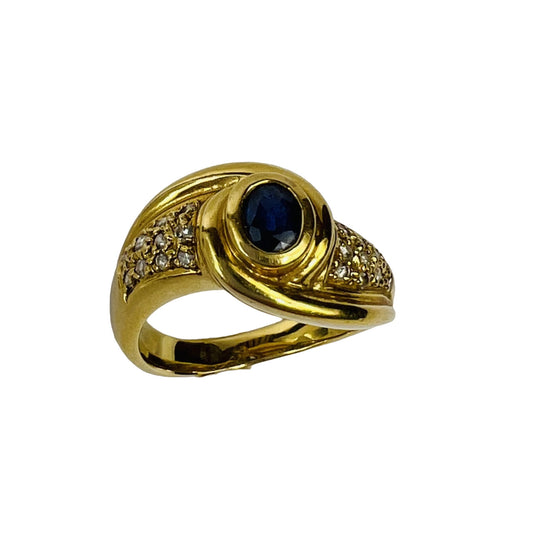 Bague Or Jaune avec Saphir et Diamant