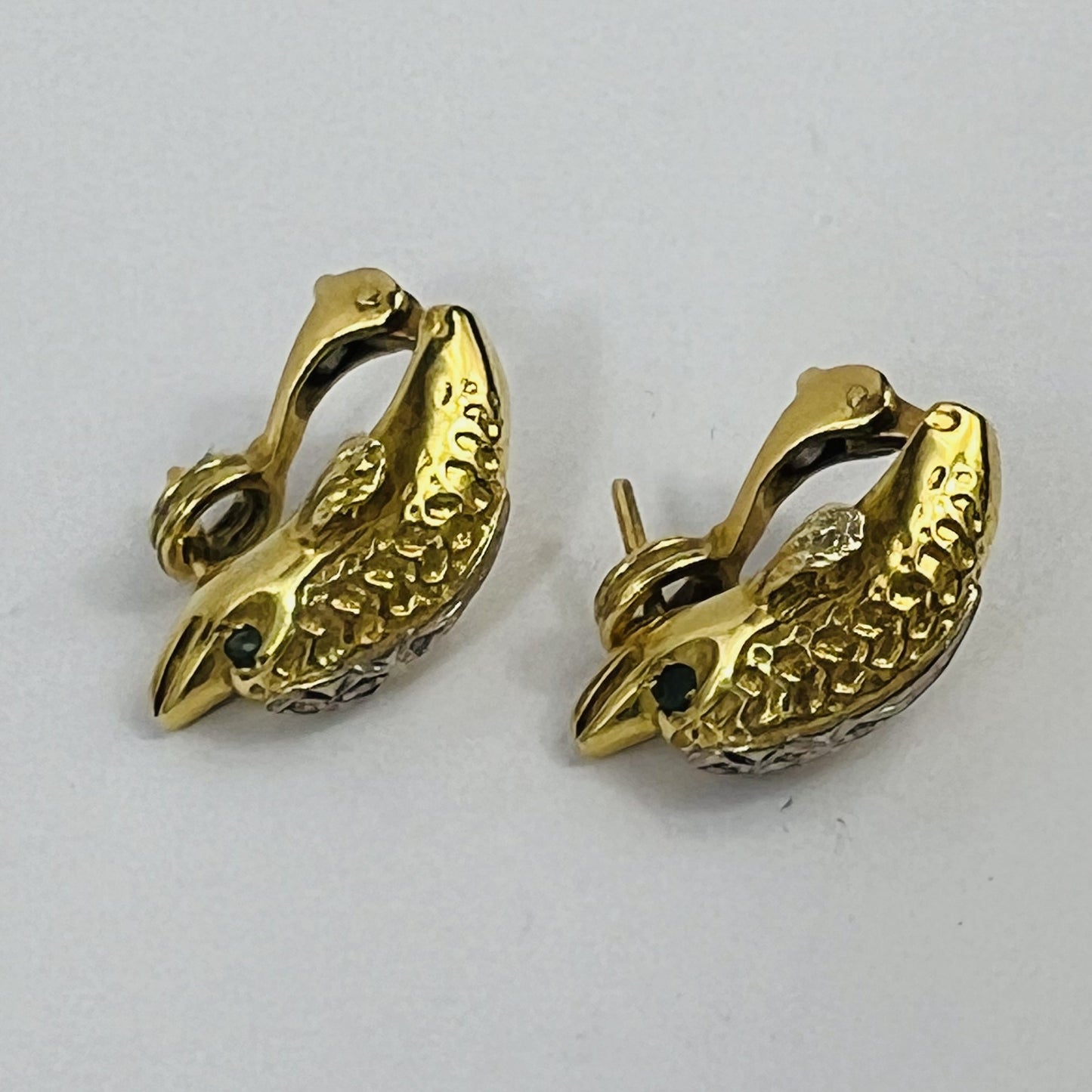 Boucles d'Oreille 2 Ors avec Emeraudes et Diamants