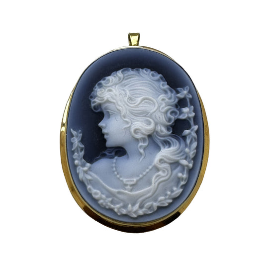 Broche/ Pendentif Or avec Camée Bleue