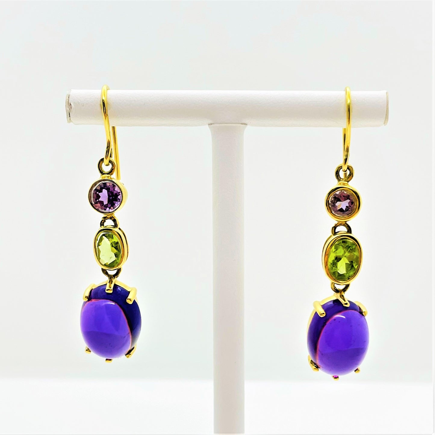 Boucles d'Oreilles Améthyste et Péridot Or jaune