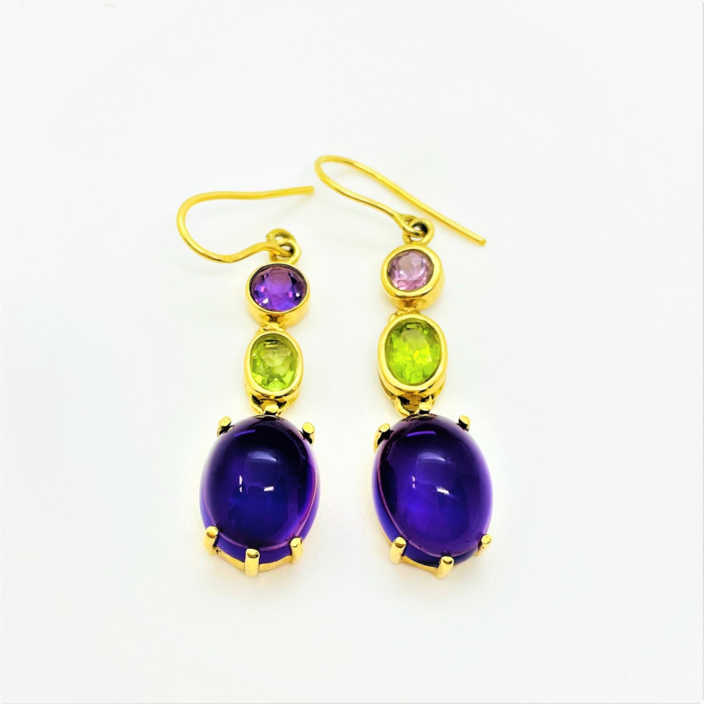 Boucles d'Oreilles Améthyste et Péridot Or jaune