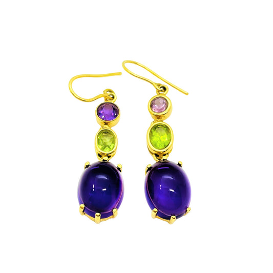 Boucles d'Oreilles Améthyste et Péridot Or jaune