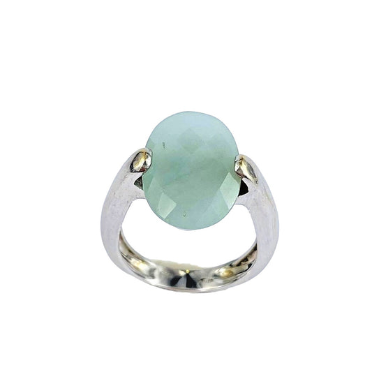 Bague Or Blanc avec Quartz Vert d'Eau