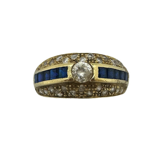 Bague Or avec Oxydes et Pierres Bleues