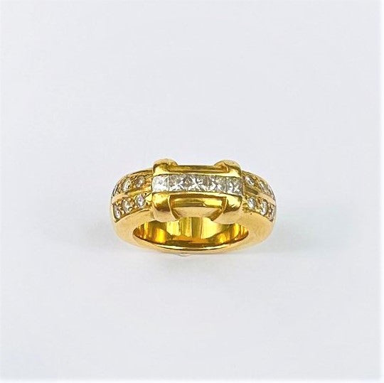 Bague en Or Jaune ornée de Diamants Princesses