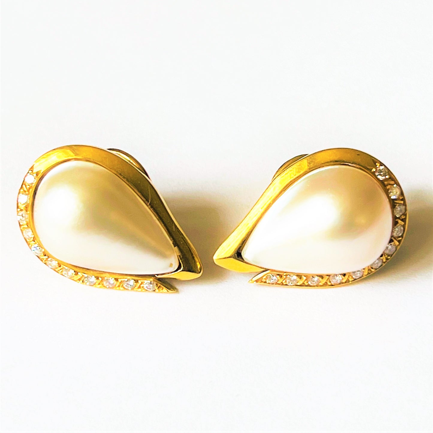 Boucles d'Oreilles Perles Diamants Or jaune