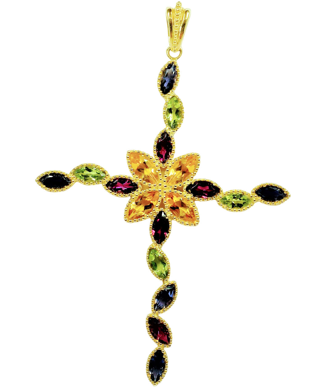 Pendentif Croix Or Jaune avec Pierres Fines