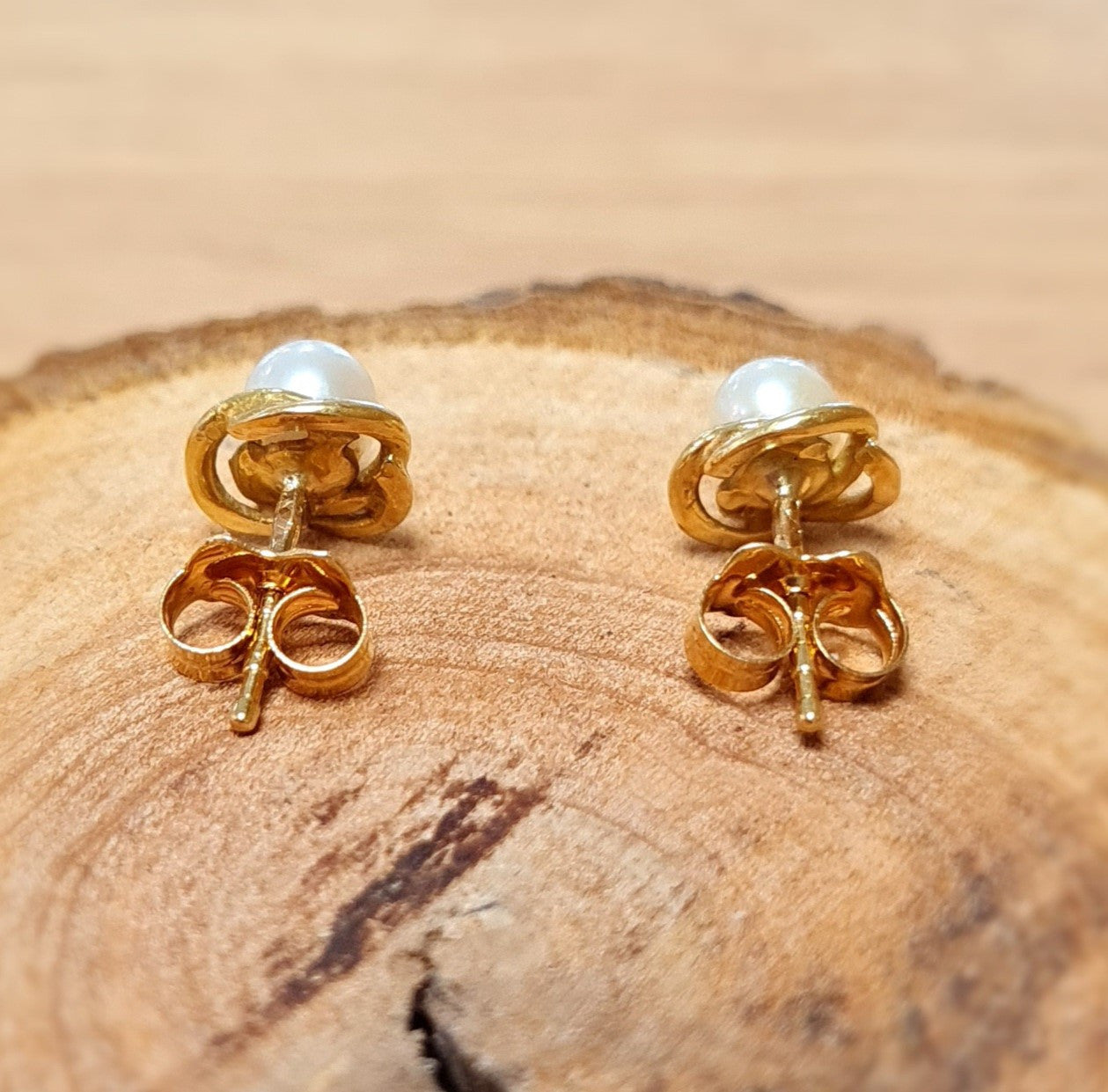 Boucles d'Oreille Or avec Perles Blanches