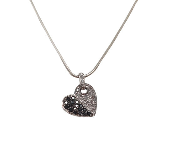 Pendentif Coeur Diamants noirs et Blancs