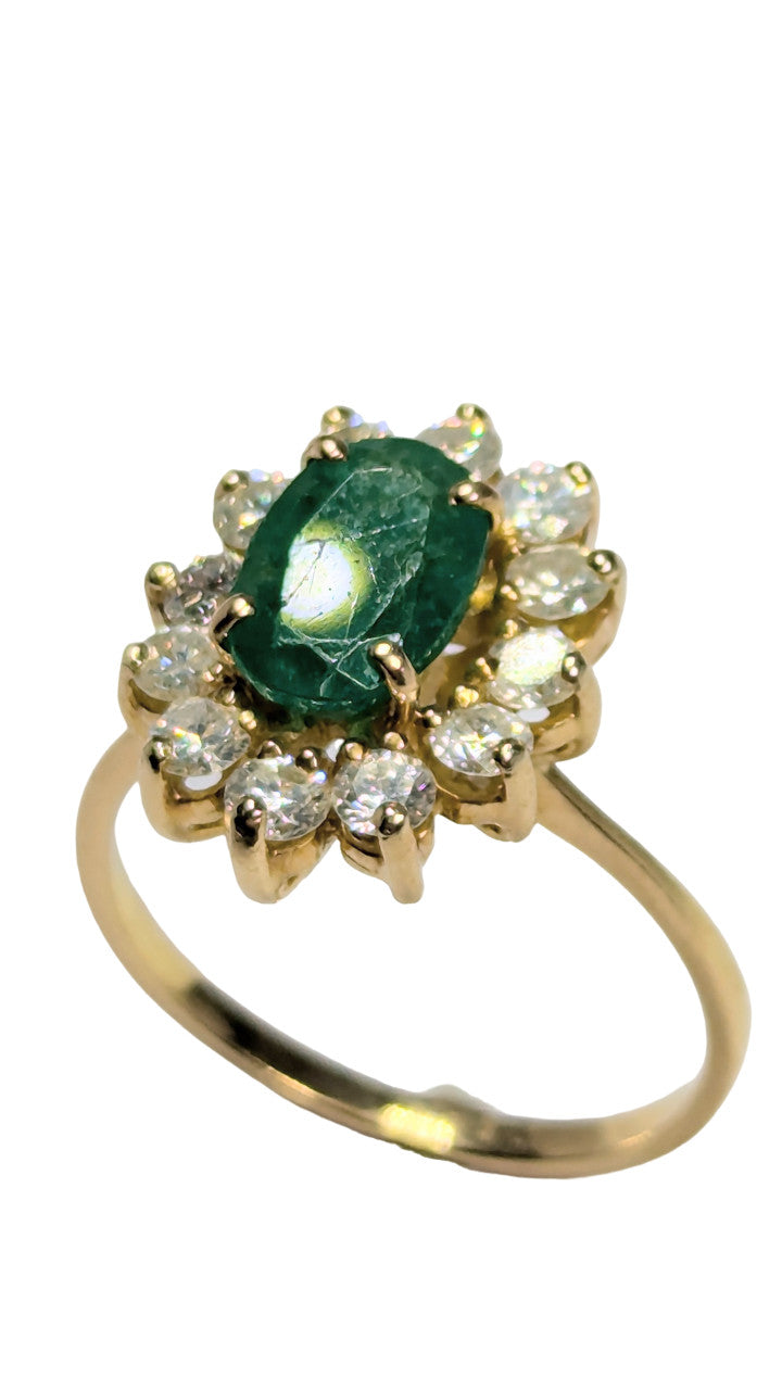 Bague pierre verte avec diamants