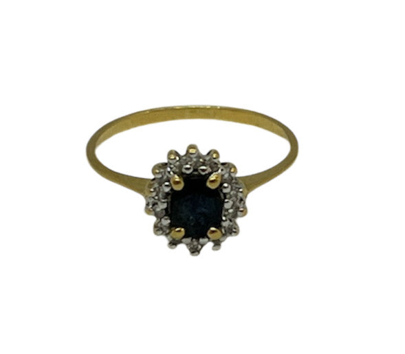 Bague Marguerite avec Pierre Bleue et Diamants