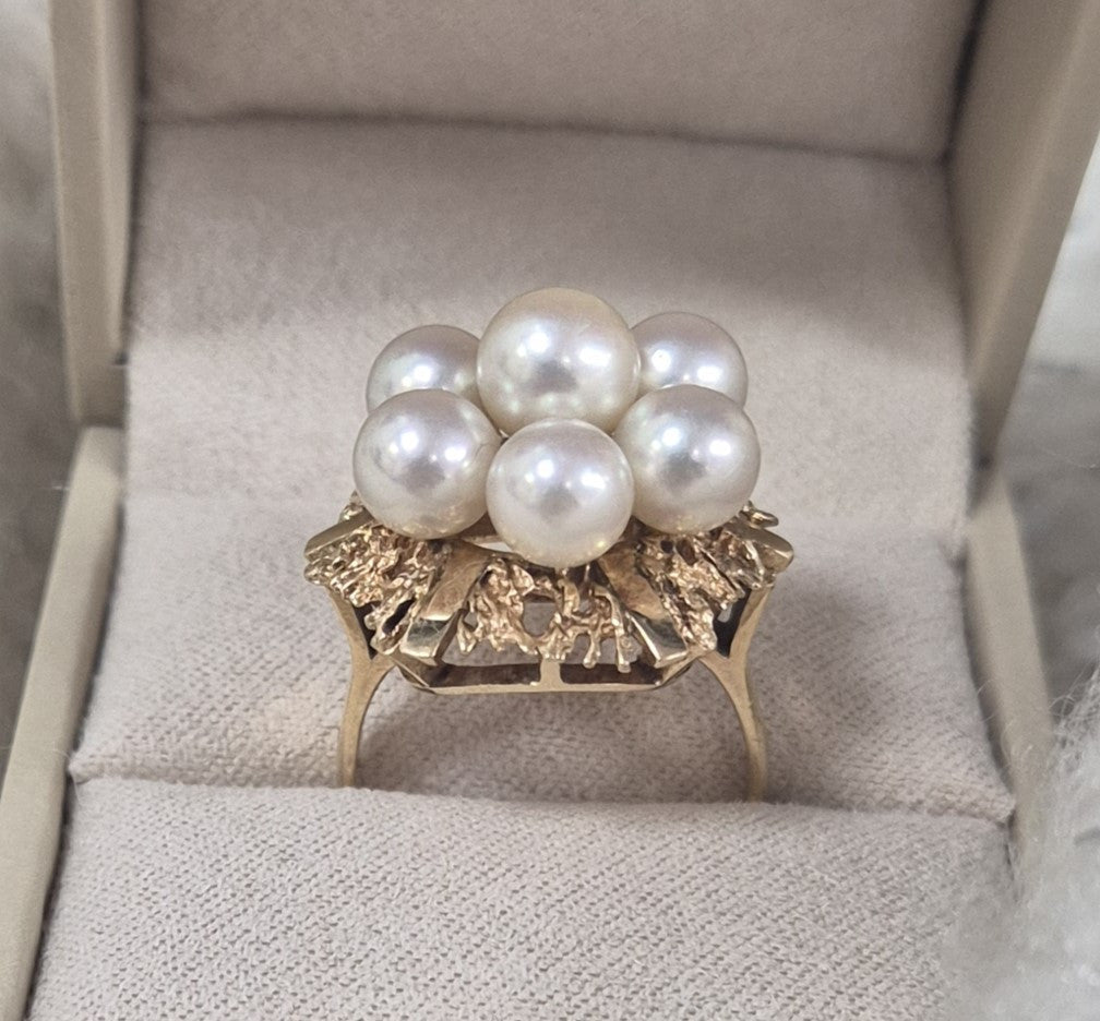 Bague Or avec Perles Blanches