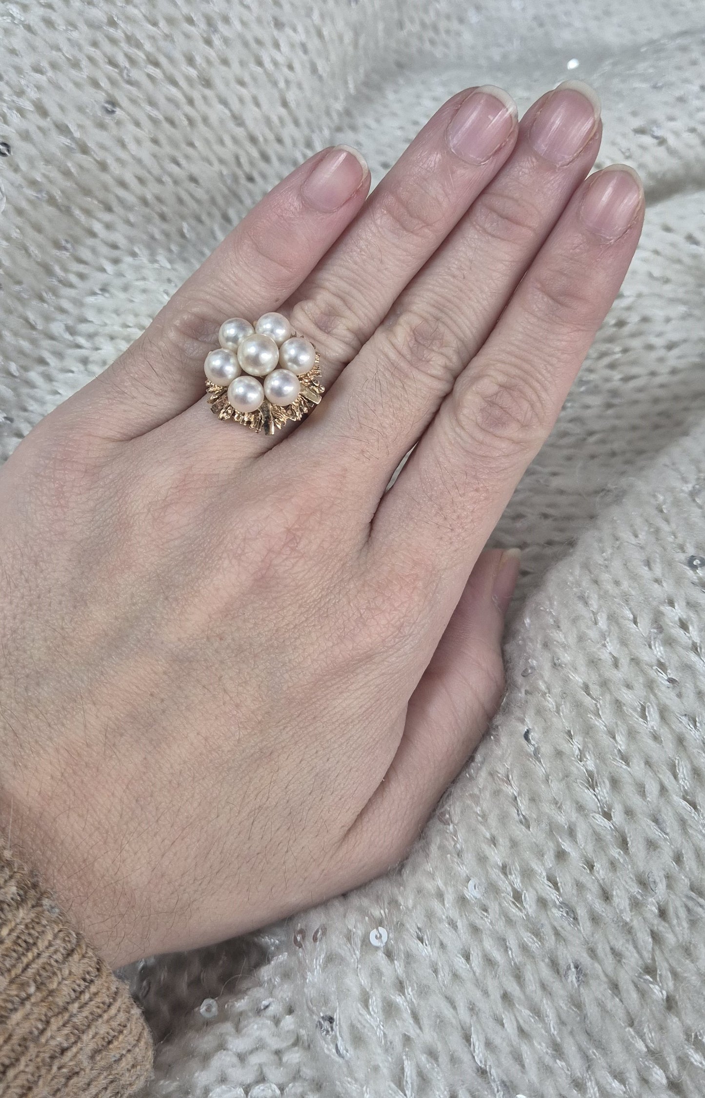 Bague Or avec Perles Blanches