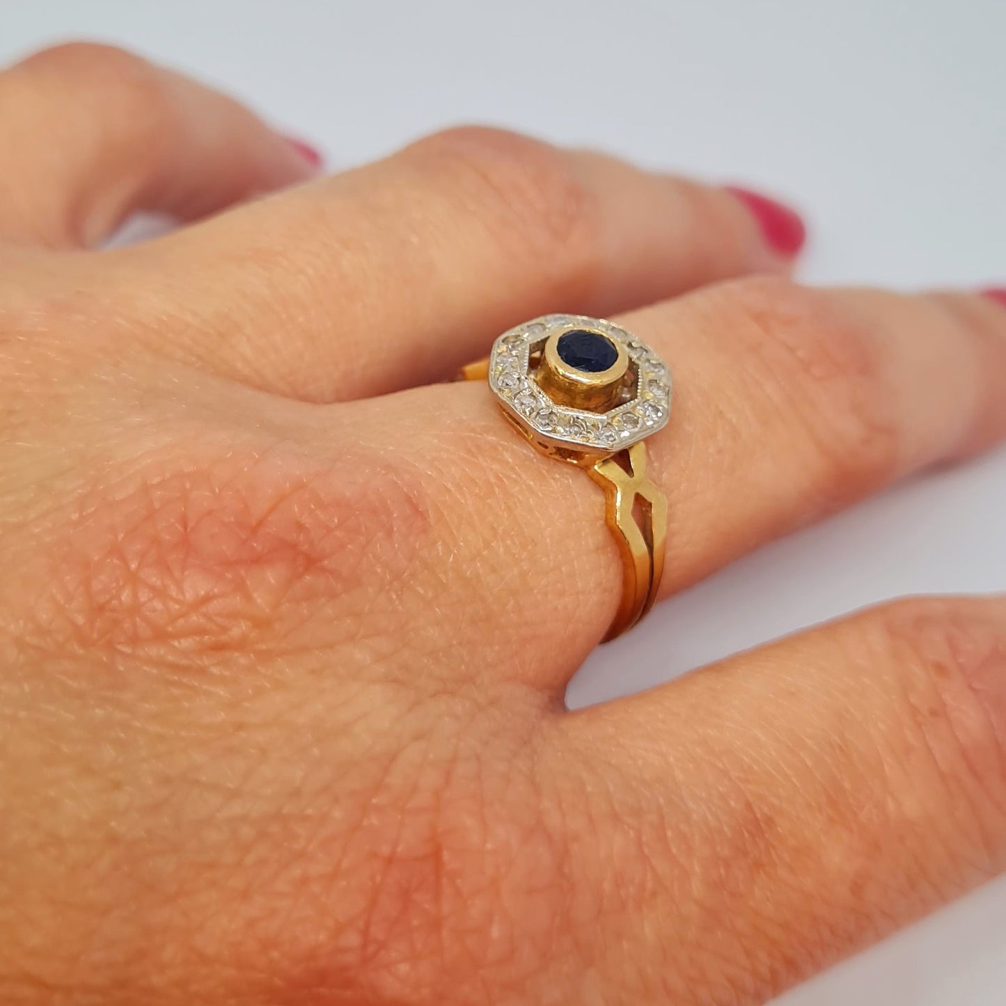 Bague 2 Ors avec Saphir et Diamants