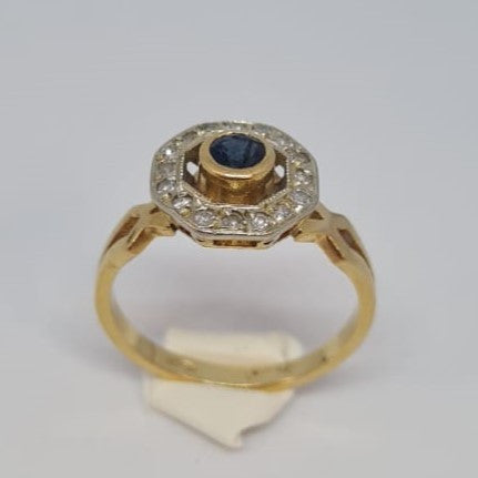 Bague 2 Ors avec Saphir et Diamants