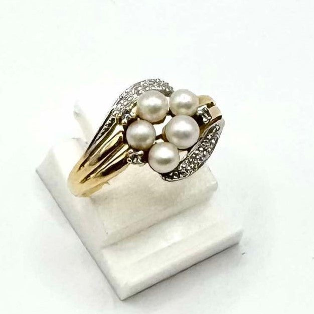 Bague Or avec Perles Blanches