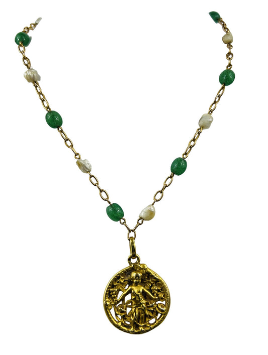 Collier Or avec Boule Aventurine et Perle de Culture Keshi