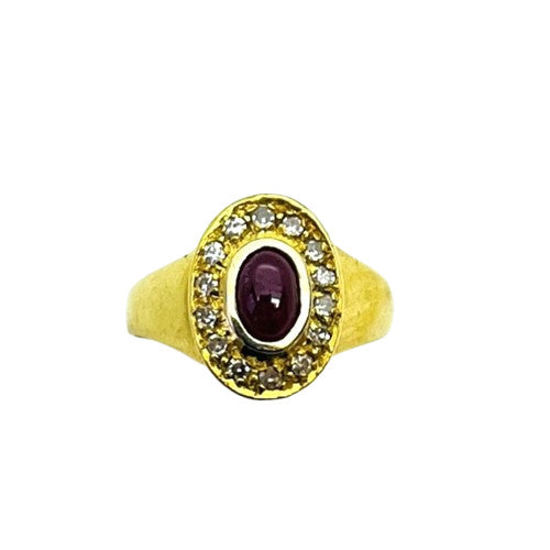 Bague Or Jaune avec Racine de Rubis et Diamant