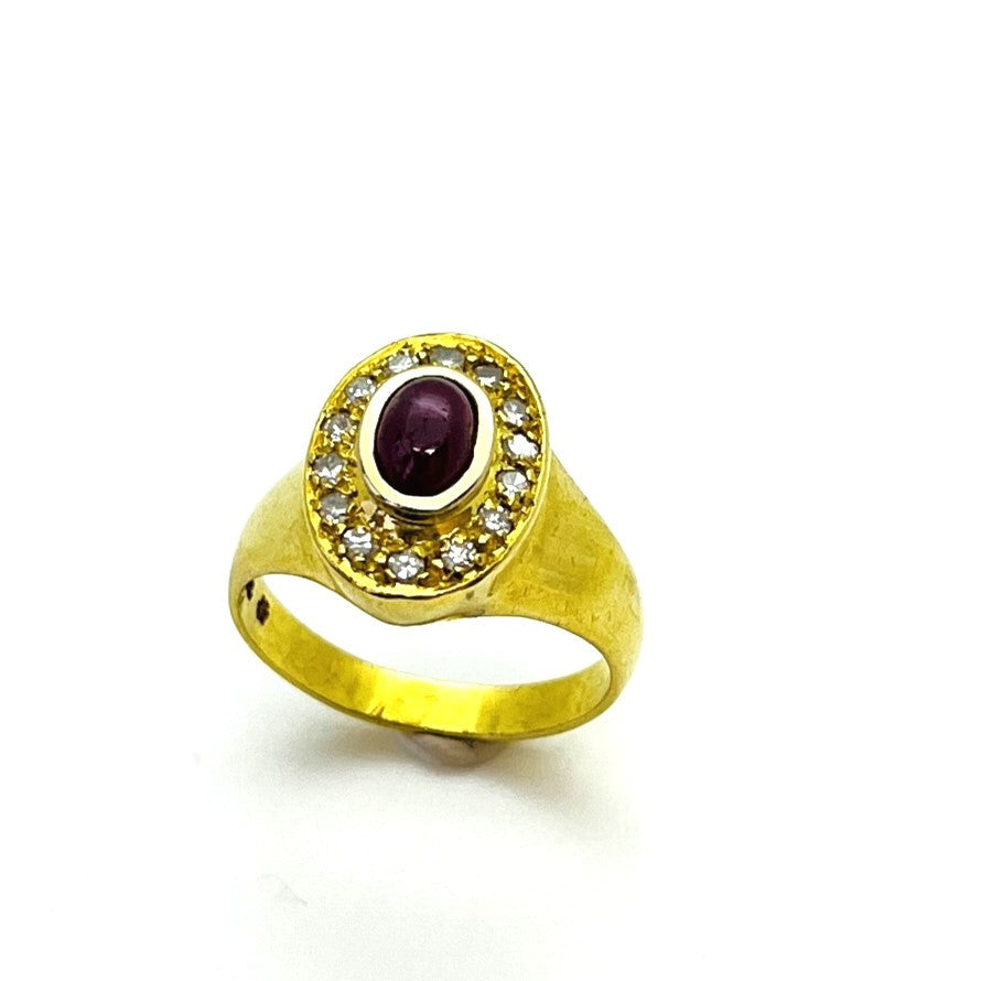 Bague Or Jaune avec Racine de Rubis et Diamant