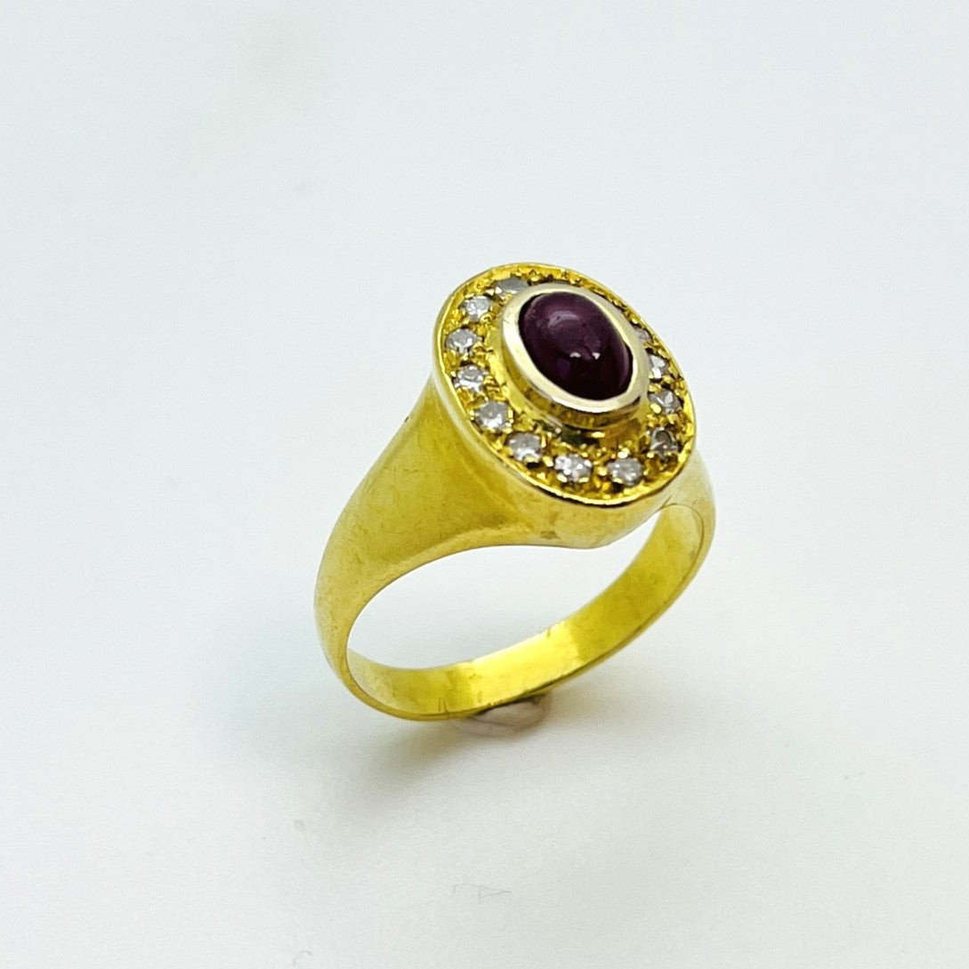 Bague Or Jaune avec Racine de Rubis et Diamant