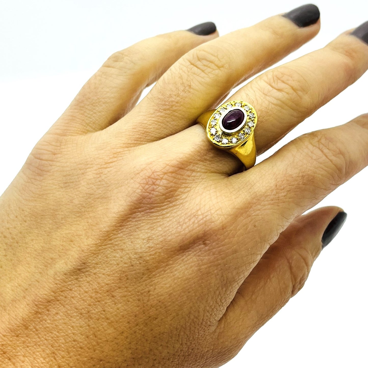 Bague Or Jaune avec Racine de Rubis et Diamant