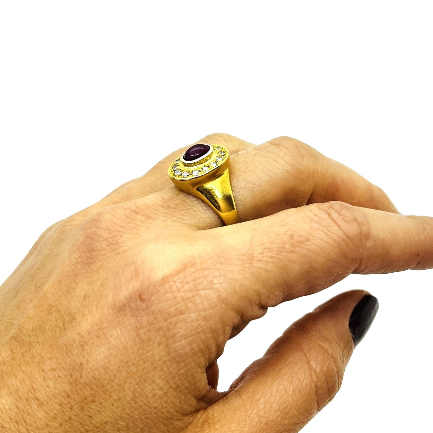 Bague Or Jaune avec Racine de Rubis et Diamant