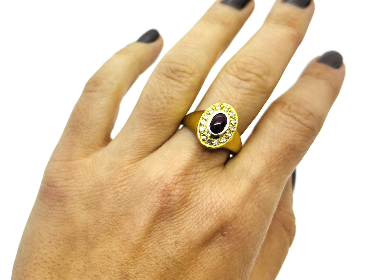 Bague Or Jaune avec Racine de Rubis et Diamant