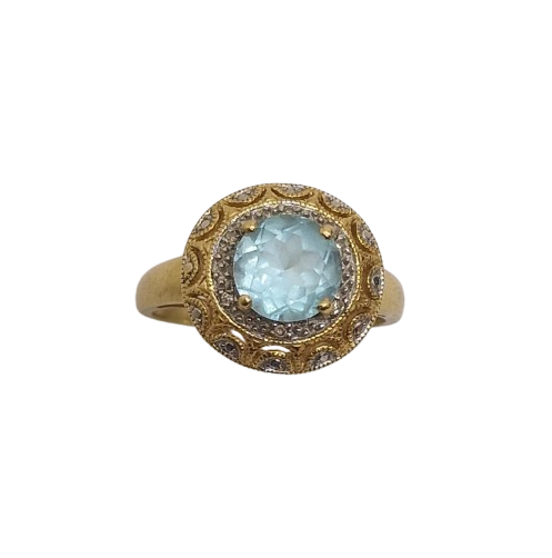Bague en Or jaune 18K avec Aigue Marine