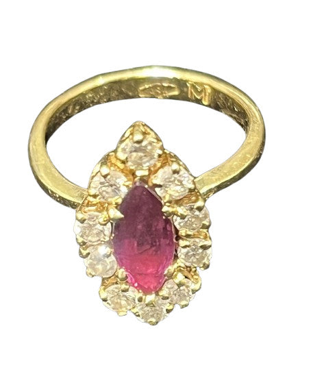 Bague Marquise Or avec Rubis et Diamants