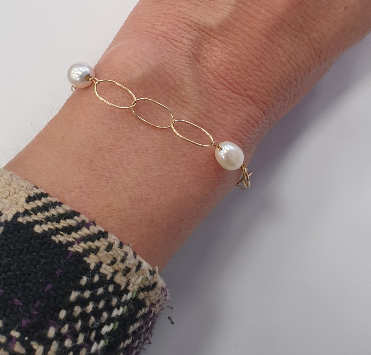 Bracelet Or avec Perles Blanches