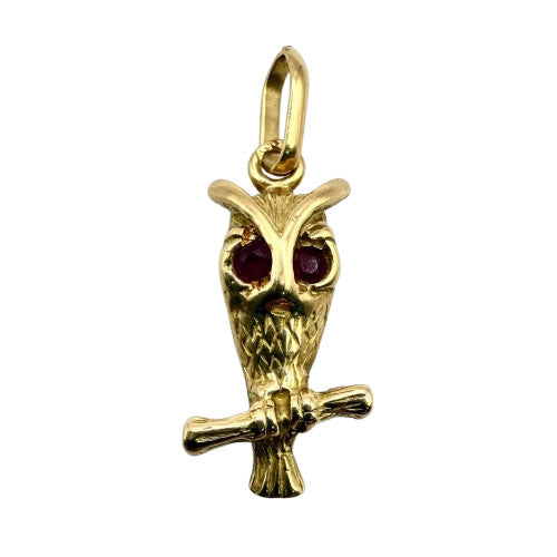 Pendentif Or Hibou avec Pierres Rouges