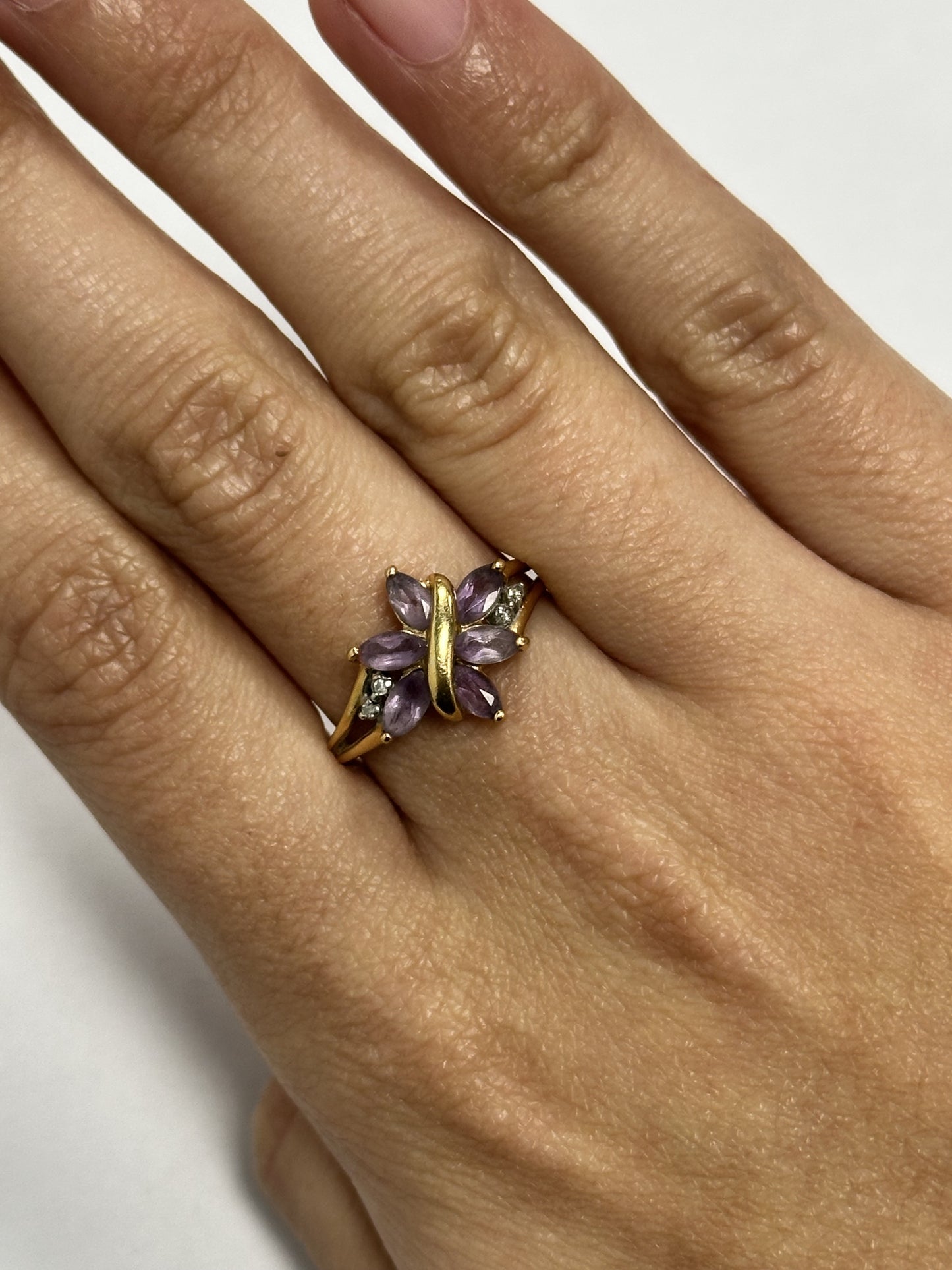 Bague Or avec Diamants et Pierres Violettes