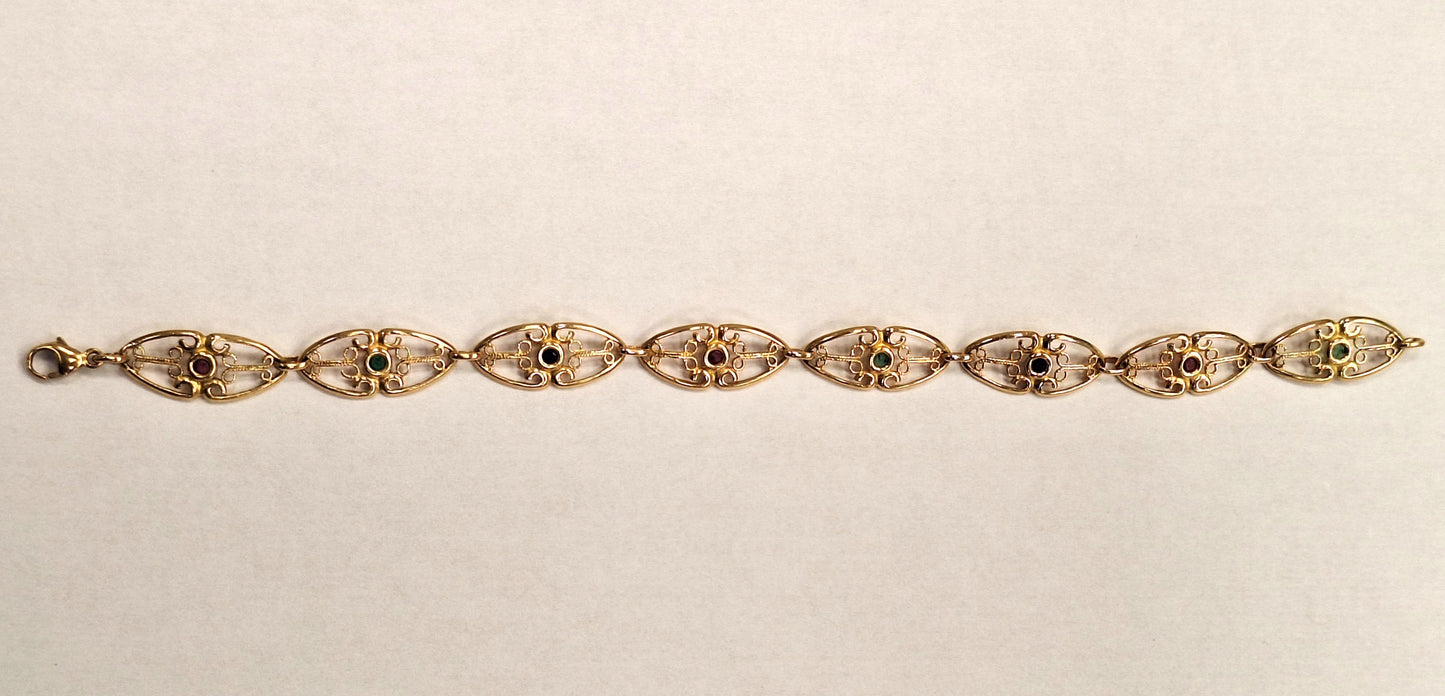 Bracelet Or avec Rubis, Saphir et Emeraude