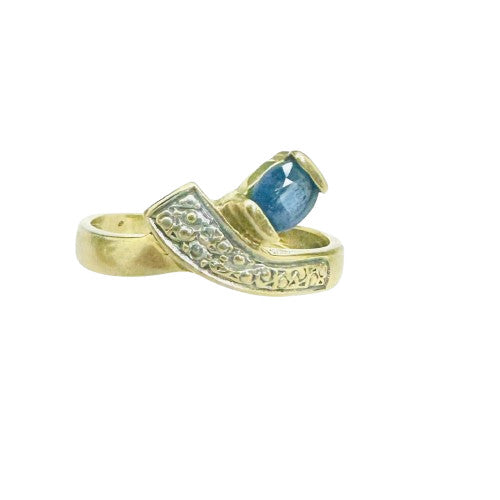 Bague Or avec Pierre Bleue et Diamants