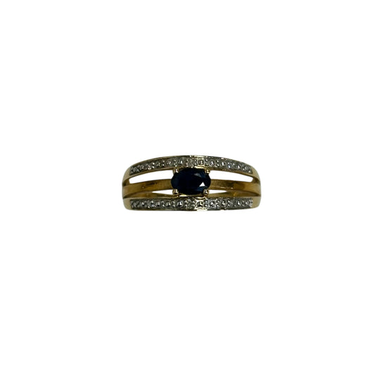 Bague 2 Or avec Pierre Bleue et Diamants