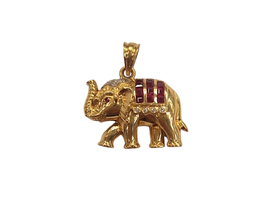 Pendentif Éléphant Or Jaune 18K Diamants Rubis