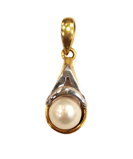 Pendentif Goutte Or Jaune et Blanc 18K avec Perle