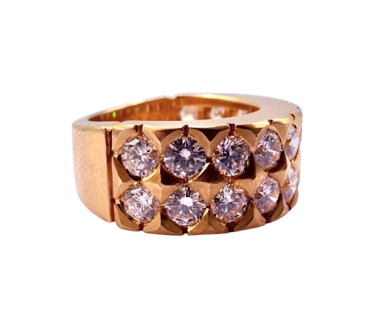 Bague demi tour en Or jaune 18K avec diamants