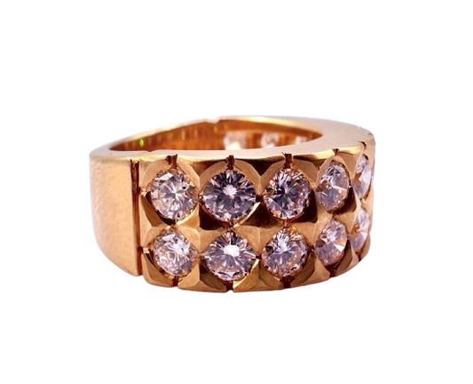 Bague demi tour en Or jaune 18K avec diamants