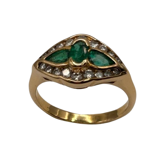 Bague Émeraude et Diamant Or Jaune 18K - 4.14 Grs