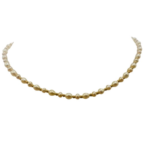 Collier Ras du Cou en Or Jaune 18K avec Perles