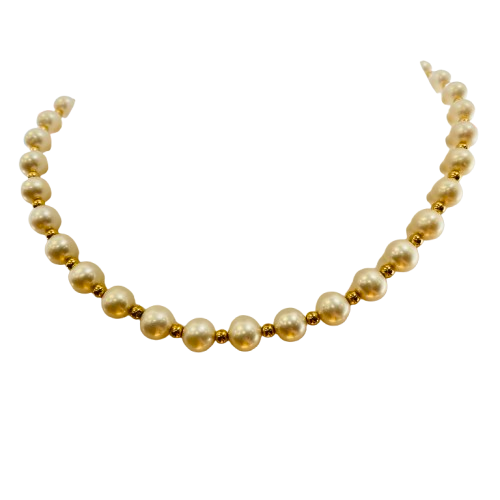 Collier Ras du Cou en Or Jaune 18 Carats avec Perles et Boules