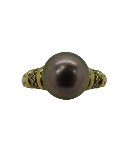 Bagues en Or jaune 18K avec perle de Tahiti et diamants