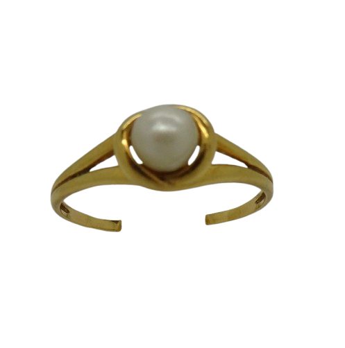 Bague en Or jaune 18K avec perle blanche