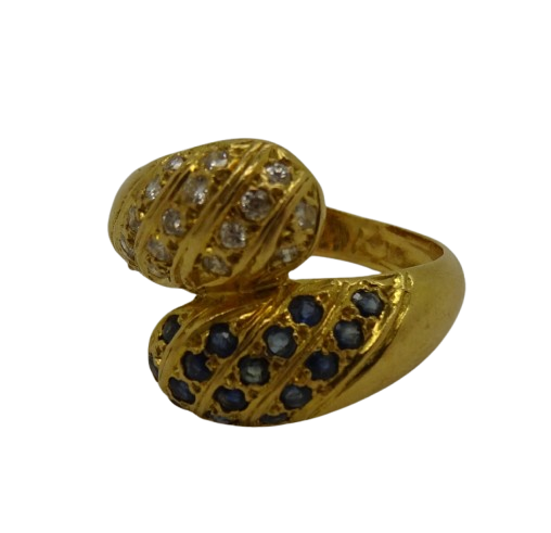 Bague en Or Jaune Diamants et Pierres Bleu 18 Carats - T48