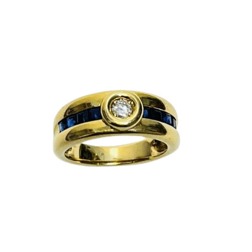 Bague or avec saphirs et diamant 0,20ct