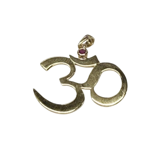 Joli Pendentif OM en Or Jaune 18k avec Rubis
