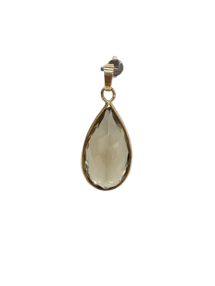 Pendentif goutte en Or jaune 18k avec quartz fumée