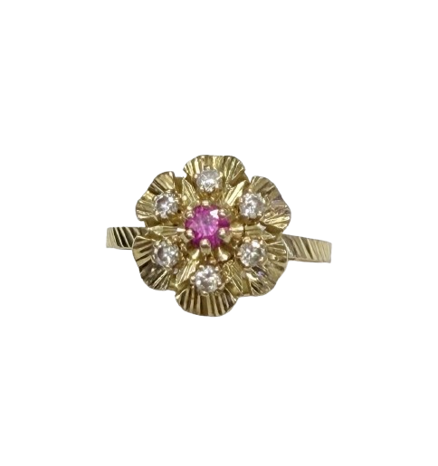 Bague Chou en Or jaune 18k avec rubis et zirconiums