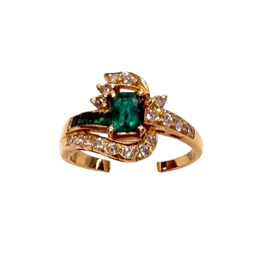 Bague en Or Jaune 18k avec Émeraude et Diamants